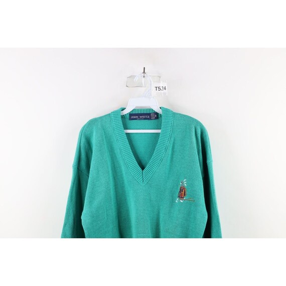 90s Streetwear Mens Medium Faded Golf Knit V-Neck… - image 2