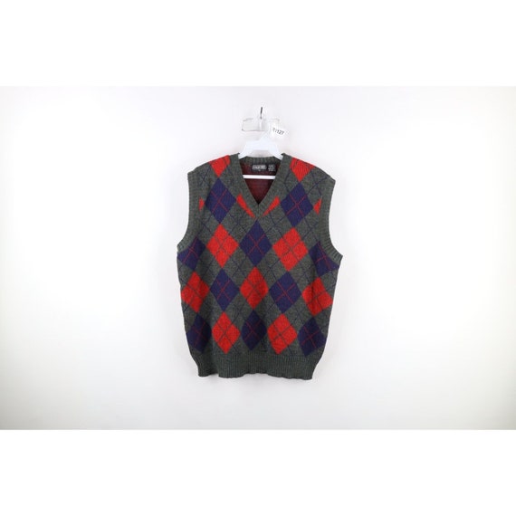 70s Streetwear Mens Size XL Wool Blend Knit Argyl… - image 1