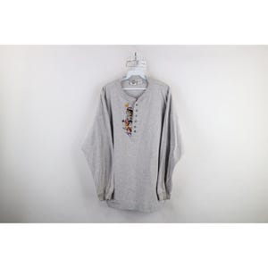 jaren 90 Looney Tunes heren XL cartoon Henley T-shirt met lange mouwen gemêleerd, vintage Looney Tunes T-shirt, Henley T-shirt jaren 90, tekenfilms T-shirt