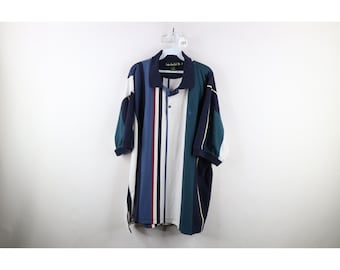 90s Streetwear Mens 4XLT Distressed Striped Collared Golf Polo Shirt, Vintage Striped Golf Polo Shirt, Vintage Mob Boss Polo Shirt, Mafia