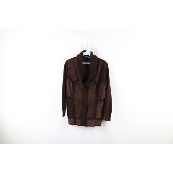 70s Streetwear Womens Large Suede Leather Knit Car