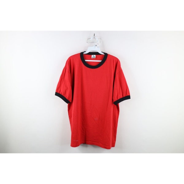 90s Streetwear Mens XL Distressed Blank Short Sleeve Ringer T-Shirt Red, Vintage Blank Ringer T-Shirt, 1990s Faded T-Shirt, 1990s Mens Shirt