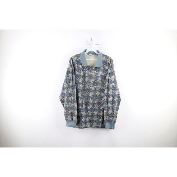 90s Streetwear Mens Large Abstract Flower Long Sl… - image 1