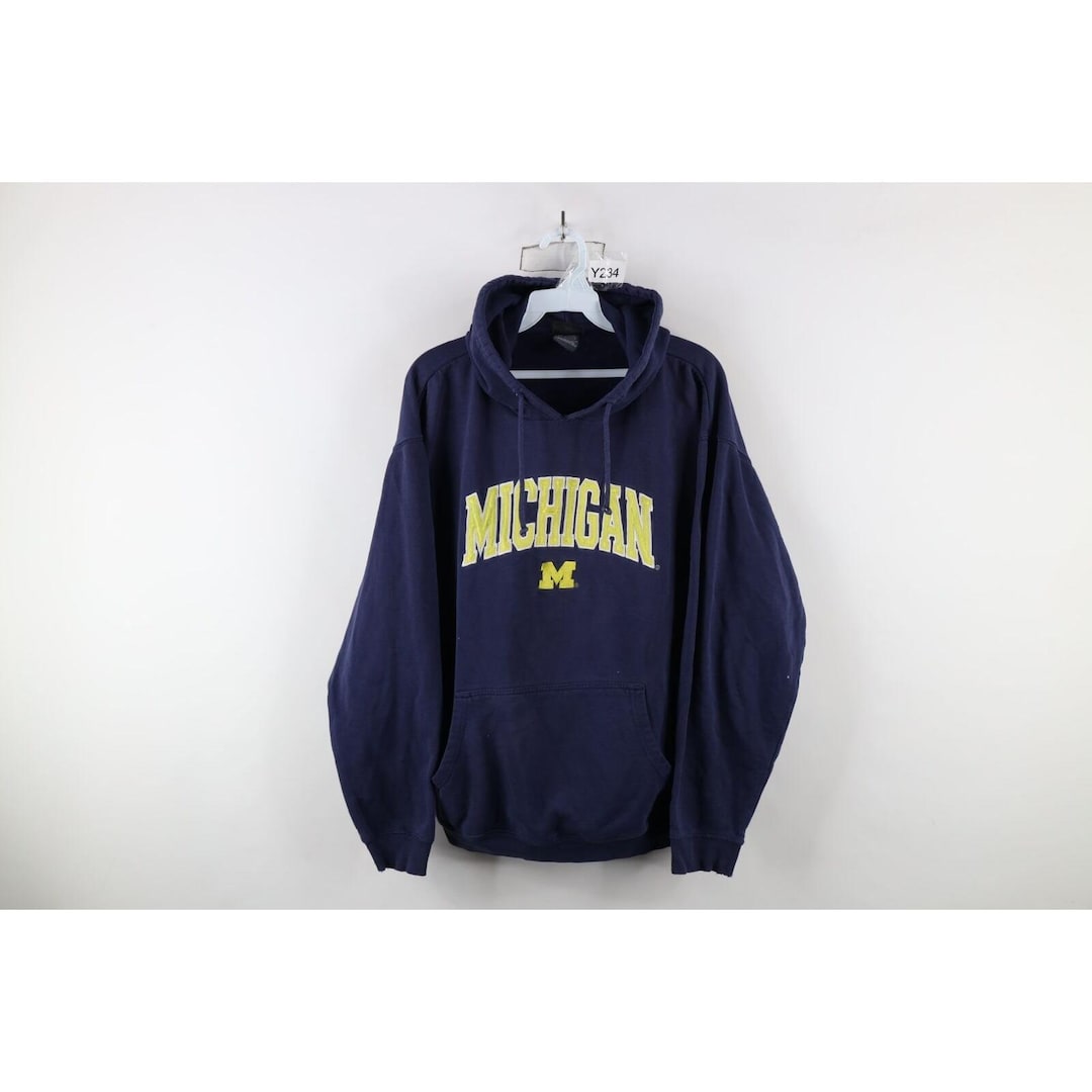 90s Mens Large Thrashed Sun Faded University of Michigan Hoodie Blue ...