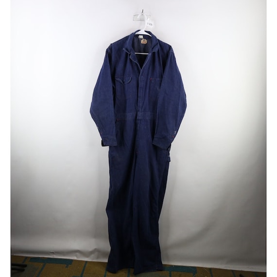60s 70s Big Ben Wrangler Mens 42L Thrashed Denim Coveralls Bibs 
