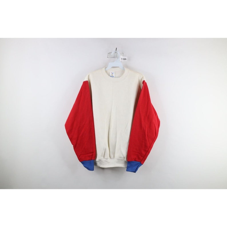 90s Streetwear Mens Small Distressed Color Block Crewneck Sweatshirt USA, Vintage Color Block Crewneck Sweatshirt, 1990s Crewneck Sweatshirt image 1