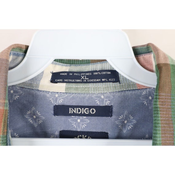 90s Streetwear Mens XL Faded Indigo Rainbow Plaid… - image 6