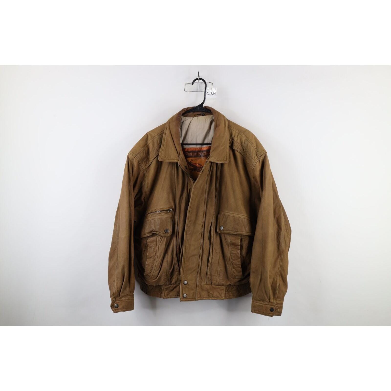 90s Streetwear Mens XL Distressed Leather Full Zip Bomber Flight Jacket, Vintage Leather Bomber Jacket, 1990s Flight Jacket, Vintage Jacket