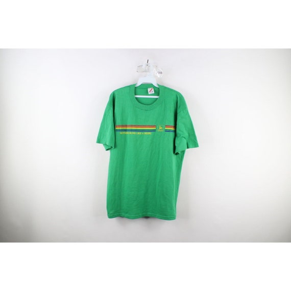 90s John Deere Mens XL Faded Spell Out Rainbow St… - image 1