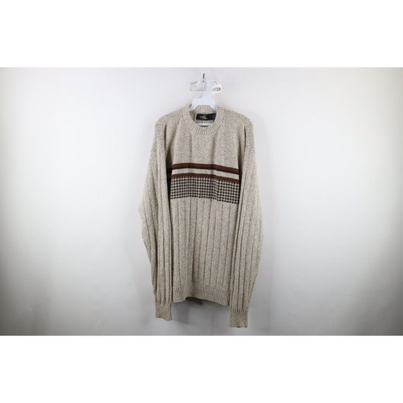 90s Streetwear Mens 2XLT Houndstooth Striped Knit… - image 1