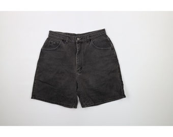 90s streetwear mujeres 11 pantalones cortos de mezclilla de cintura alta desgastados negro EE.UU., pantalones cortos de mezclilla vintage de cintura alta, denim Jean Jorts de la década de 1990, años 90