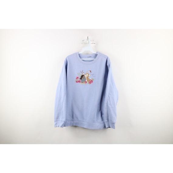 90s Country Primitive Womens XL Faded Flower Cat Kitten Bird