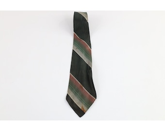 40s 50s Macys Rayon Gabardine Striped 4 Fold Neck Tie Green Wedding USA, Vintage Mens Necktie, Rockabilly Neck Tie, Vintage 40s Wedding Tie