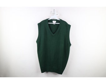 90s Streetwear Mens XLT Blank Knit V-Neck Sweater Vest Hunter Green, Vintage Blank Knit Sweater Vest, 1990s Knit Sweater Vest, Vintage Vest