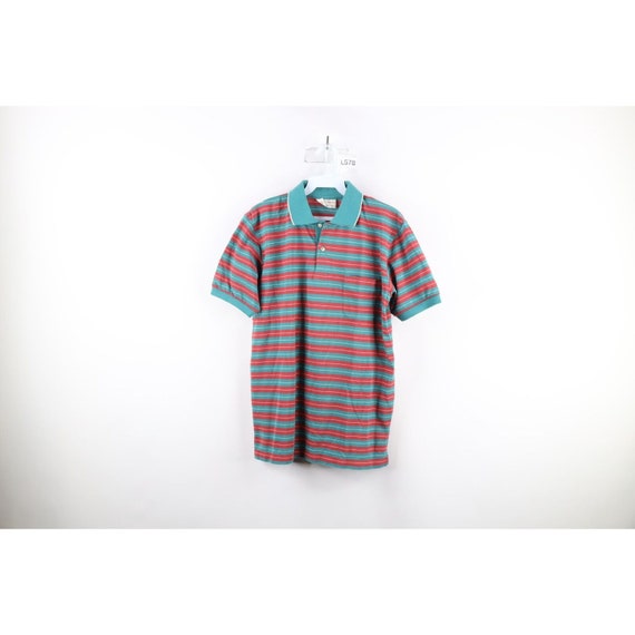 70s Streetwear Mens Medium Faded Striped Collared… - image 1