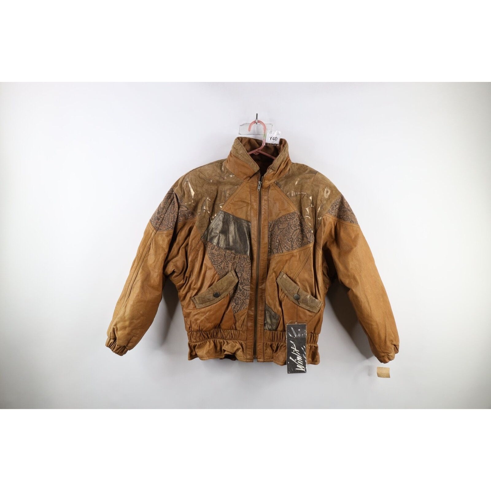 90s dead stock short leather bomber Jkt