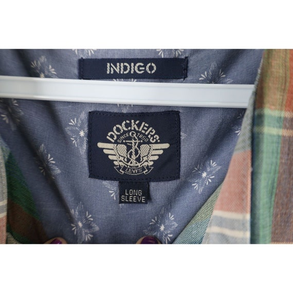 90s Streetwear Mens XL Faded Indigo Rainbow Plaid… - image 7