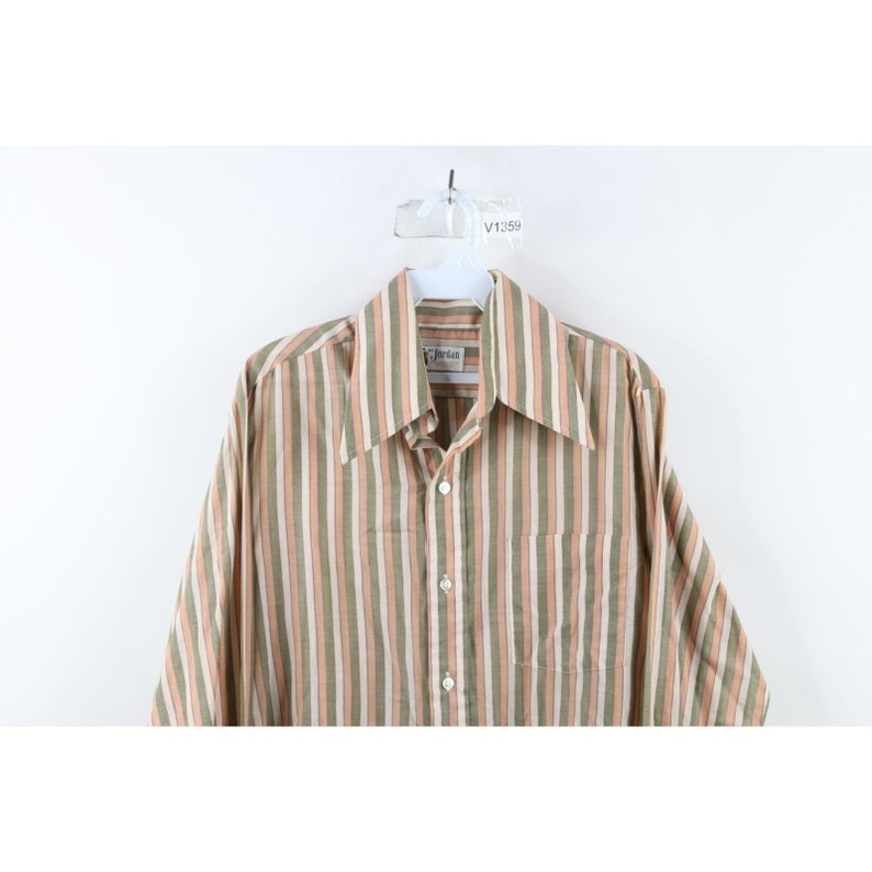 50s 60s Streetwear Mens Large Rainbow Striped Collared Button Shirt USA, Vintage Striped Button Shirt, 1950s Button Shirt, 60s Button Shirt image 2
