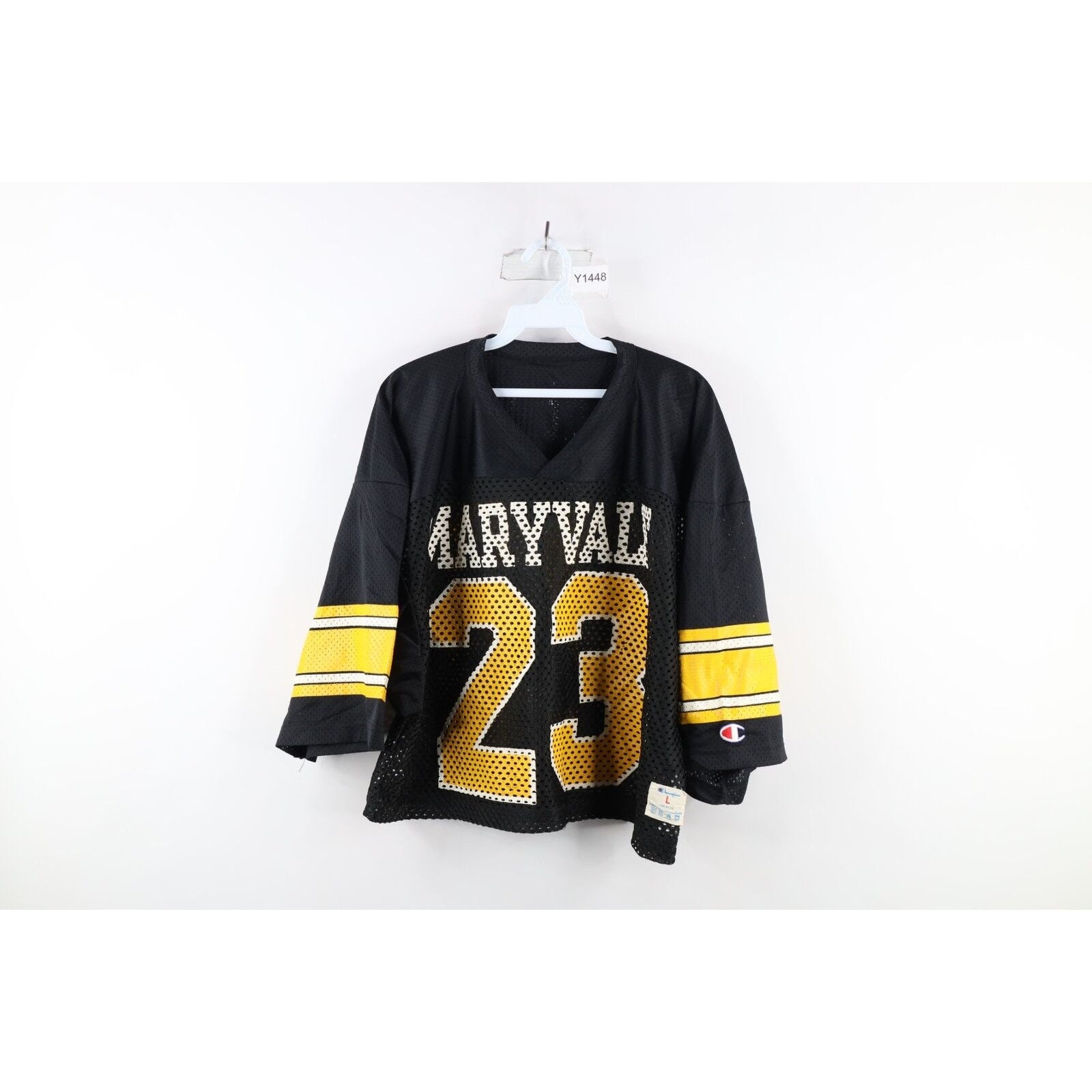 80s Champion Mens Large Distressed Striped Cropped Mesh