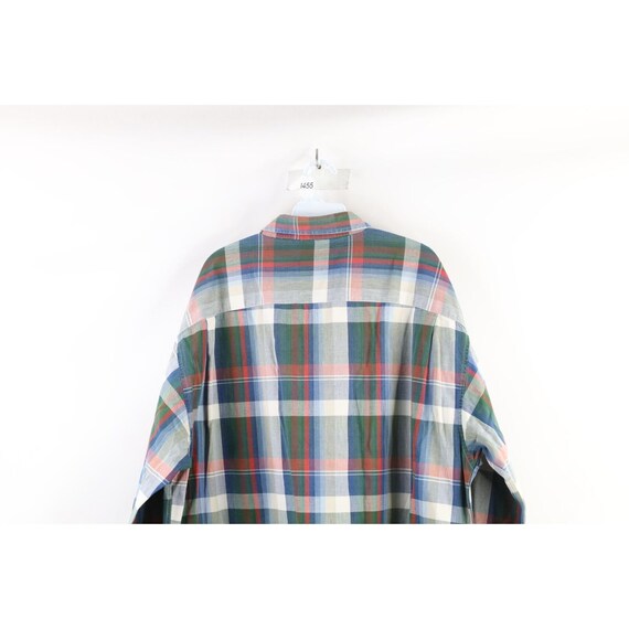 90s Streetwear Mens XL Faded Indigo Rainbow Plaid… - image 9