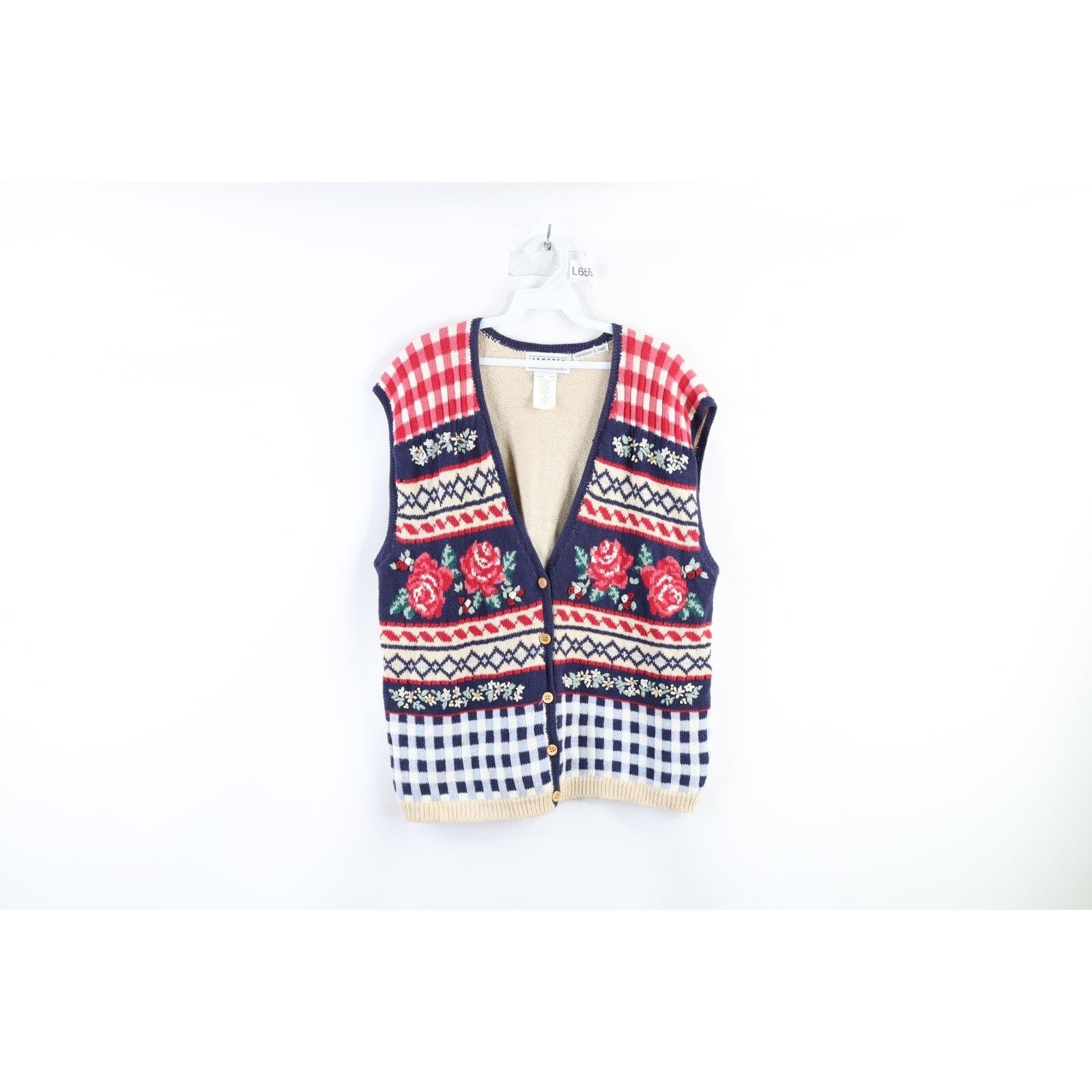 90s Streetwear Womens L Hand Embroidered Knit Flower