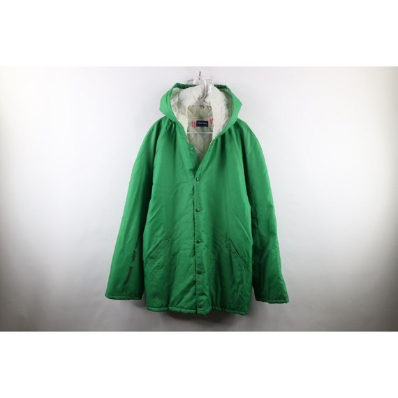 70s Mens Large Distressed Quilted Football Hooded Coach Jacket 