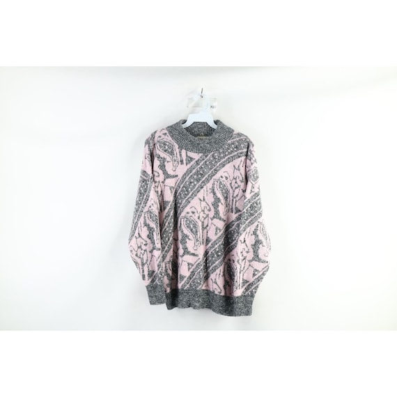 90s Streetwear Womens Large Abstract Paisley Knit 