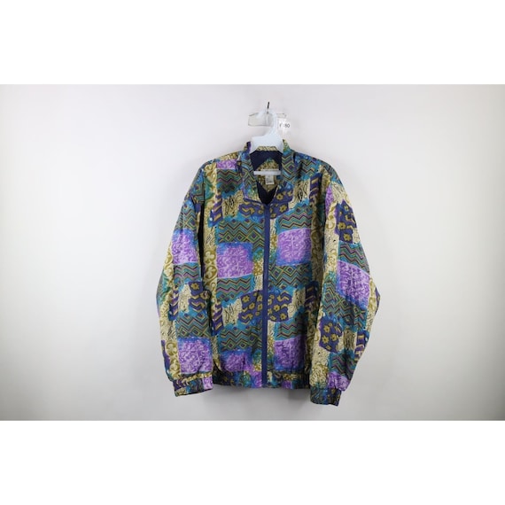 90s Streetwear Womens Size Large Rainbow Flower S… - image 1