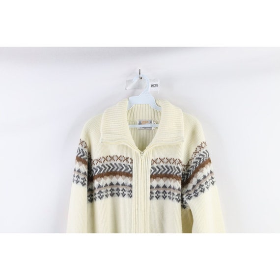 70s Streetwear Mens L Fair Isle Nordic Knit Full … - image 2