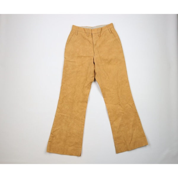 60s 70s Mens 28x30 Distressed Moleskin Chamois Cloth Bell Bottoms Pants, Vintage Chamois Cloth Bell Bottoms Pants, 1960s Moleskin Pants, 70s