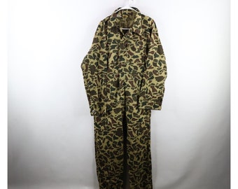 70s Streetwear Mens XL Faded Frogskin Camouflage Coveralls Bibs Cotton, Vintage Frogskin Camouflage Coveralls, 1970s Camo Bibs, 70s Coverall