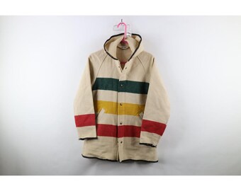 Vintage Woolrich Southwestern Blanket Coat Red Striped Wool Button  