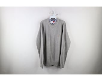 Pull à col rond en tricot de coton épais moyen Tommy Hilfiger pour homme des années 90, pull papa en tricot épais gris, vintage, pull en tricot Tommy des années 1990