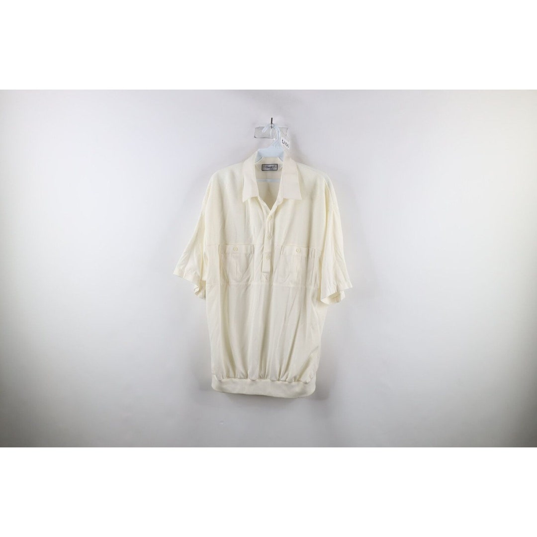 90s Streetwear Mens XLT Ribbed Knit Pullover Polo Shirt Cream Etsy