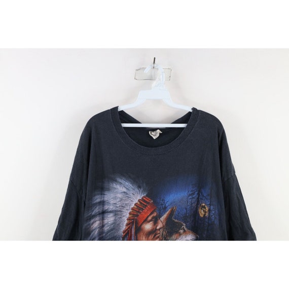 90s Streetwear Mens 2XL Faded Indian Wolf Nature … - image 2