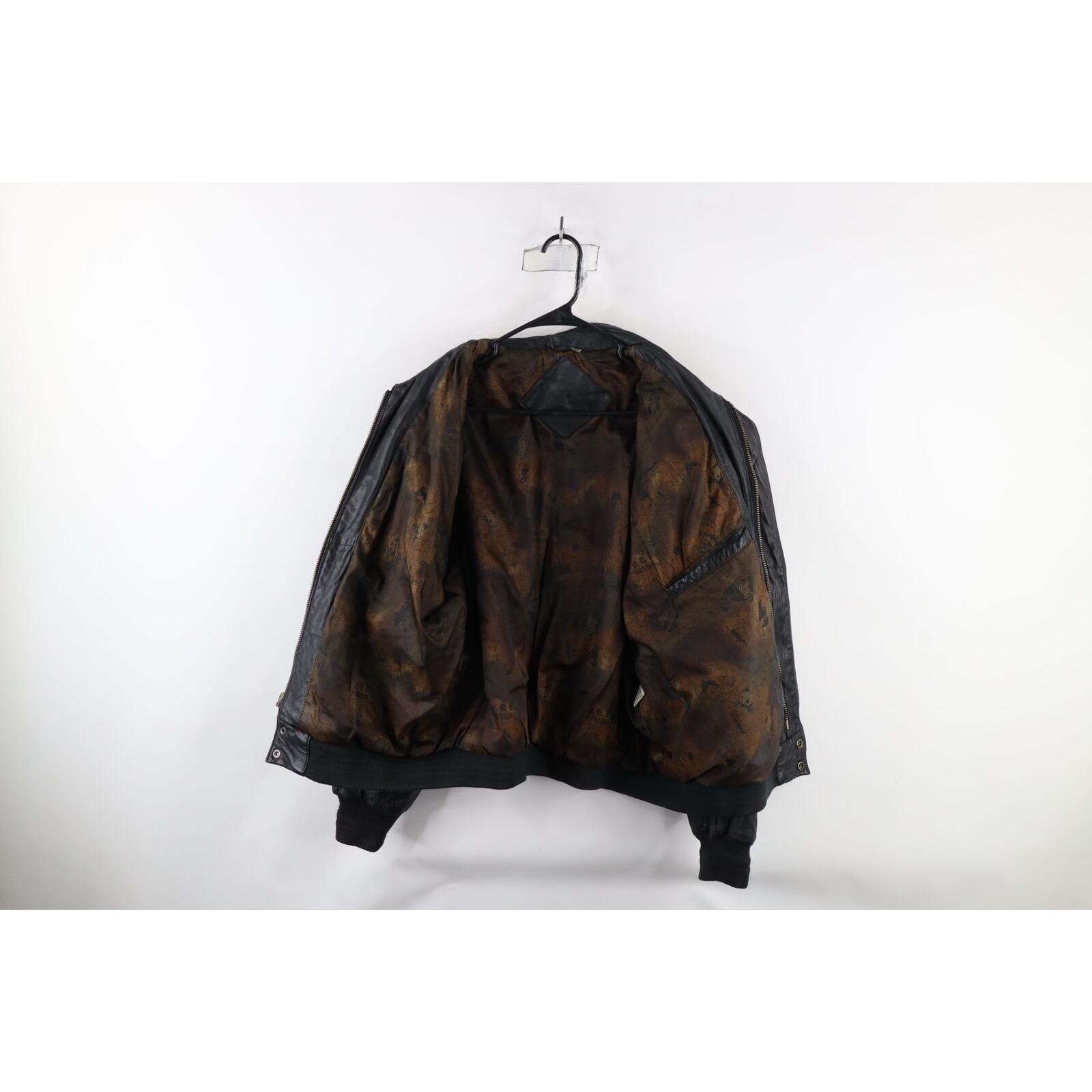 90s Streetwear Mens L Distressed Lined Leather Flight Bomber Jacket Black, Vintage Leather Bomber Jacket, 1990s Leather Flight Jacket, 90s 90s Streetwear Mens L Distressed Lined Leather Flight Bomber Jacket Black, Vintage Leather Bomber Jacket, 1990s Leather Flight Jacket, 90s