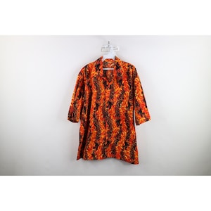 90s Streetwear Mens XL Baggy Fit Tribal Dragon Fire Flames Button Shirt, Vintage Dragon Button Shirt, 1990s Fire Flames Button Shirt, 1990s