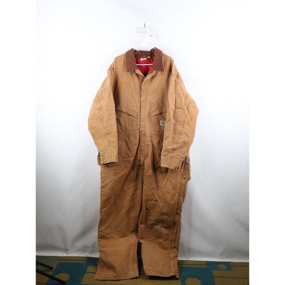 90s Carhartt Mens 56 Thrashed Quilt Lined Insulated Coveralls Duck Brown  USA, Vintage Winter Coveralls, 1990s Carhartt Bibs, Work Coveralls 