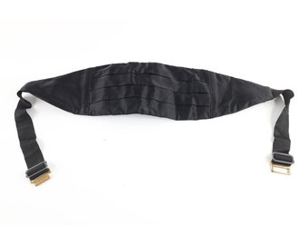 1920s Roaring 20s Silk Pleated Brass Buckle Tuxedo Suit Cummerbund Black S/M, Vintage Cummerbund, 1920s Cummerbund, Tuxedo Suit Cummerbund