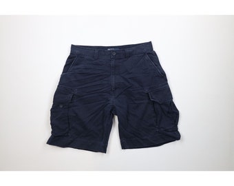 Short cargo Ralph Lauren pour homme des années 90 délavé en coton bleu marine, vintage Short cargo Ralph Lauren, short cargo délavé des années 1990, vintage