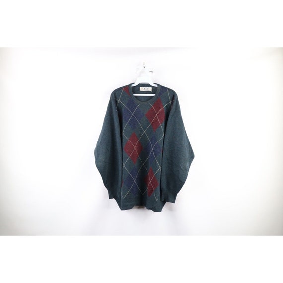 70s Streetwear Mens XL Argyle Diamond Shetland Wo… - image 1