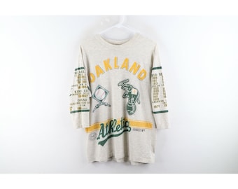 90s Mens Large Oakland Athletics All Over Print 3/4 Sleeve T-Shirt USA Gray, Vintage Oakland Athletics Baseball t-Shirt, MLB Baseball Shirt