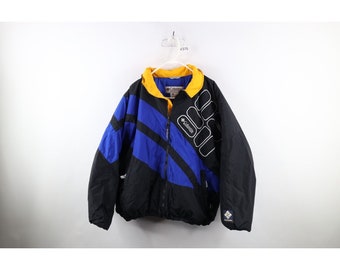 90er Galaxy Herren XL Distressed Spell Out Großes Logo Steppjacke, VintageColumbi Winterjacke, 1990er Birnenjacke, 90er Jahre