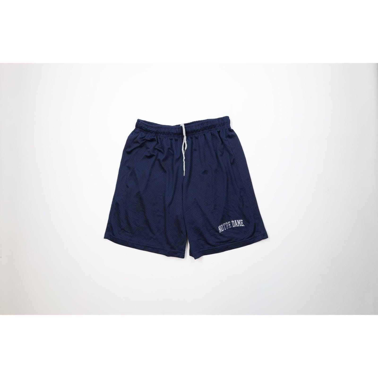 90s Mens Medium Faded Spell Out Notre Dame University Mesh Shorts Blue, Vintage Notre Dame Fighting Irish Shorts, Notre Dame Football Shorts