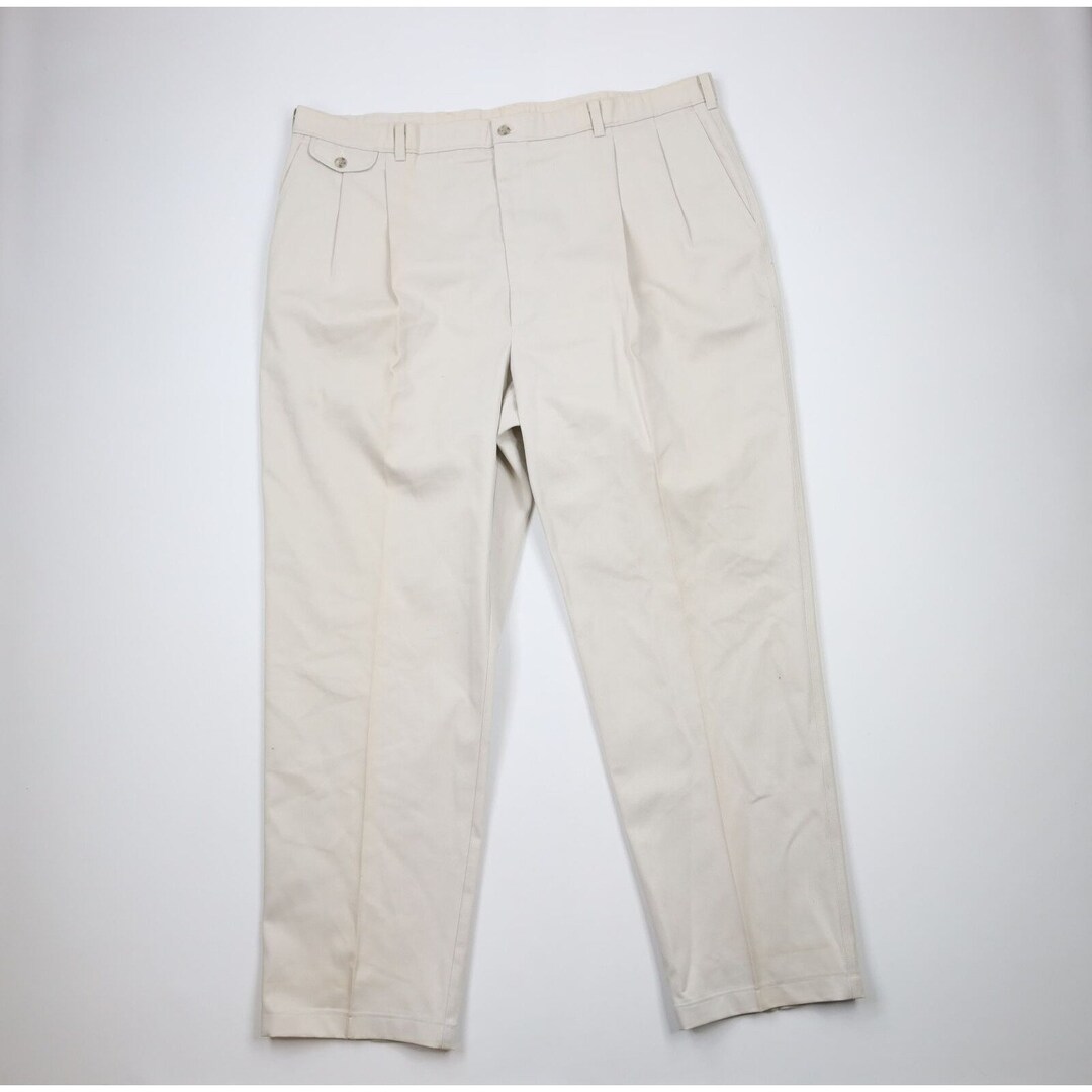 70s Streetwear Mens 46x32 Distressed Pleated Wide Leg Chino 70s Streetwear Mens 46x32 Distressed Pleated Wide Leg Chino