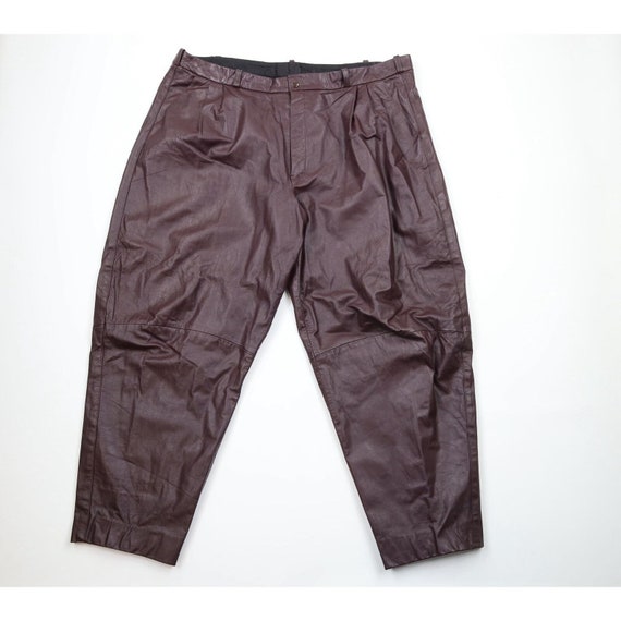 90s Streetwear Mens 42x31 Distressed Pleated Leat… - image 1