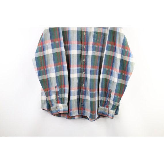 90s Streetwear Mens XL Faded Indigo Rainbow Plaid… - image 3