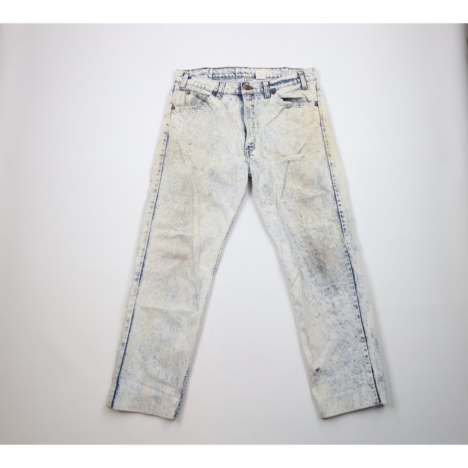 90s Streetwear Mens 36x30 Distressed Acid Wash Straight Leg Denim Jeans, Vintage Acid Wash Denim Jeans, 1990s Straight Leg Jeans, Vintage