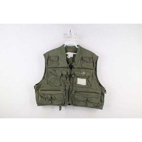 90s Streetwear Mens Large Faded Tactical Fly Fishing Full Zip Vest