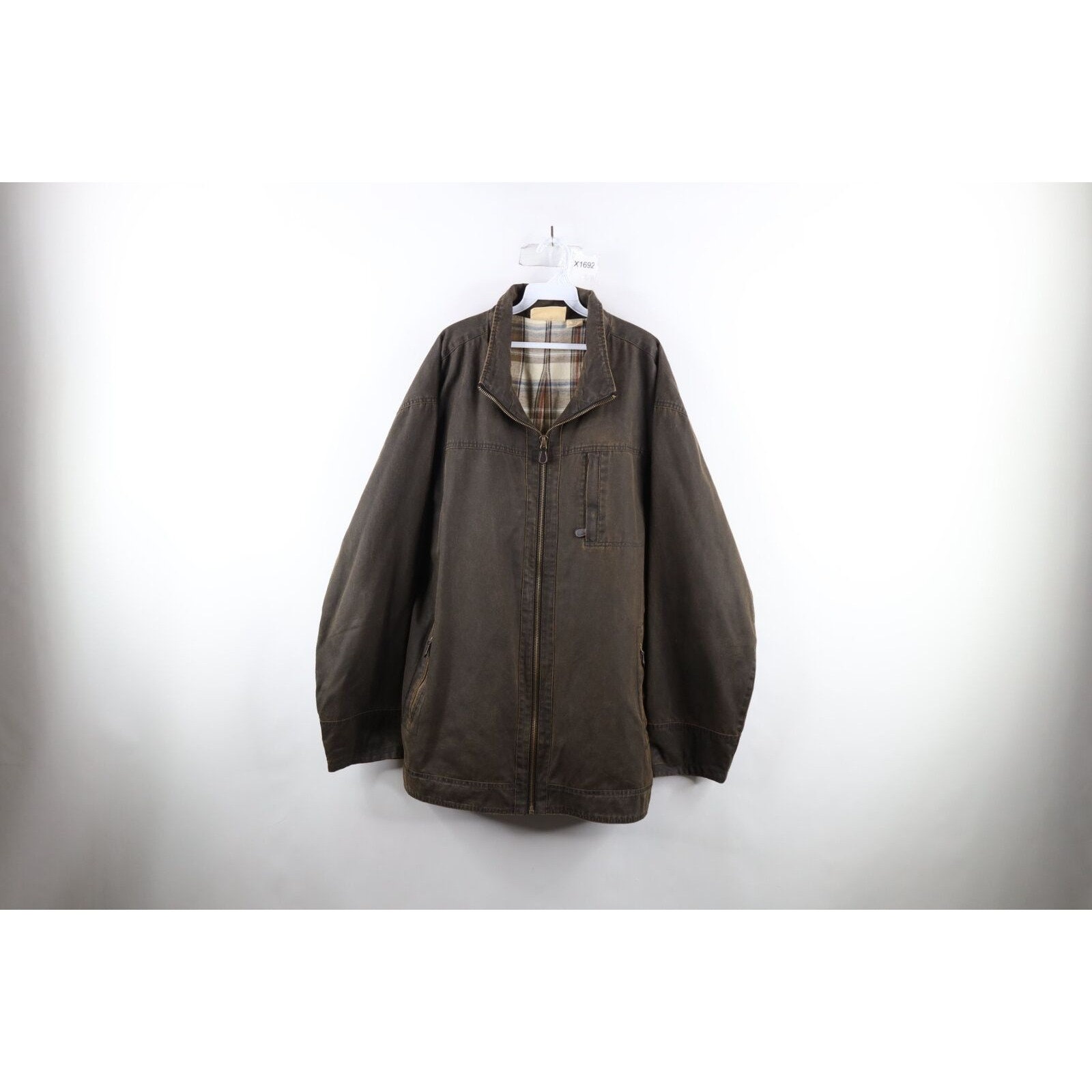 90s Streetwear Mens XLT Flannel Lined Waxed Cotton Full Zip 90s Streetwear Mens XLT Flannel Lined Waxed Cotton Full Zip